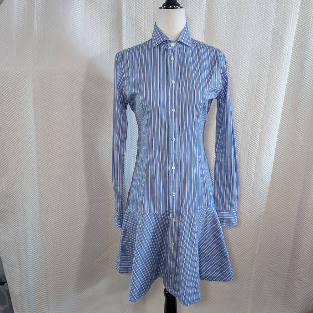 Polo Ralph Lauren Striped Shirt Dress Blue & White Size 2 Cotton Preppy Academia